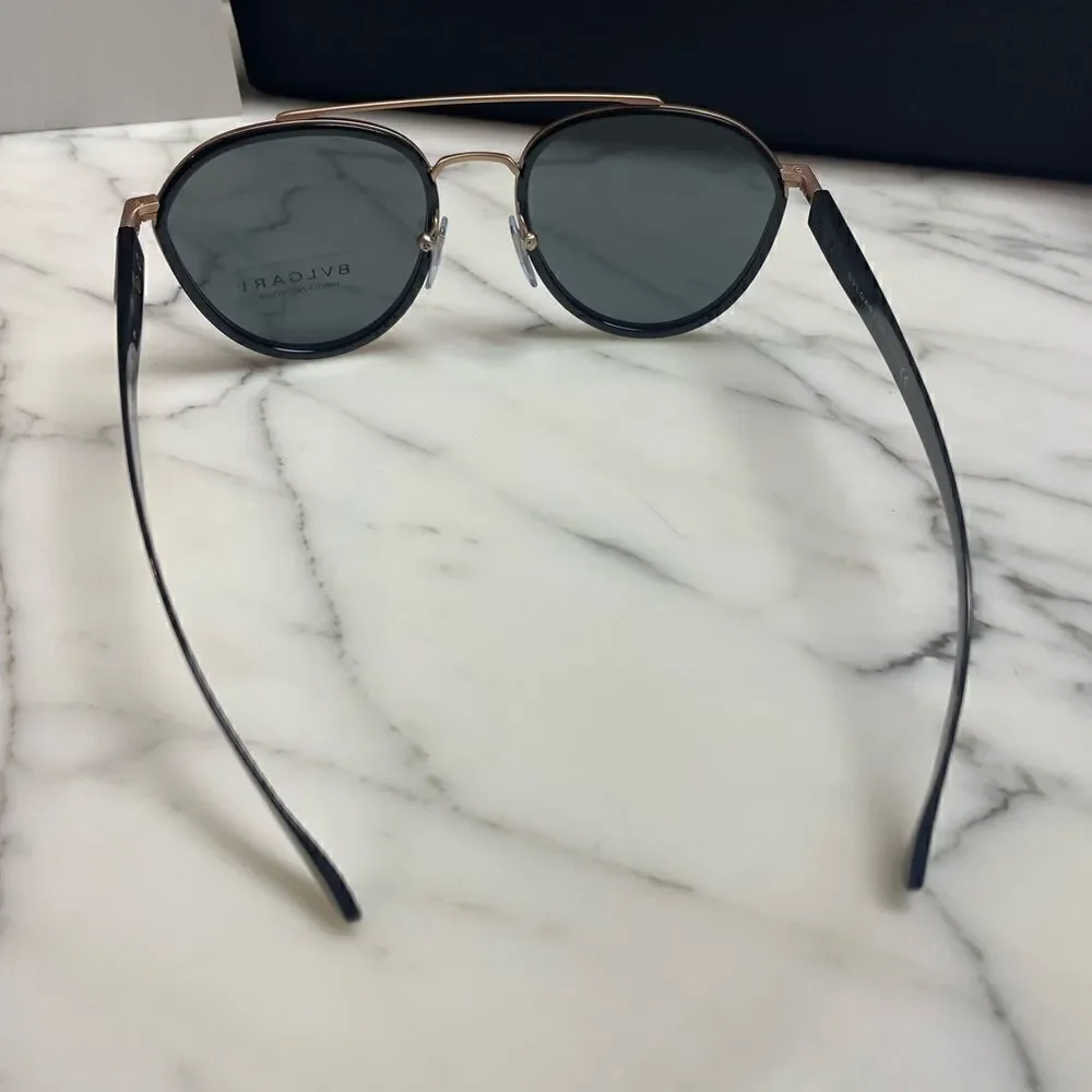NIB Rose Gold & Black Aviator Bvlgari Sunglasses